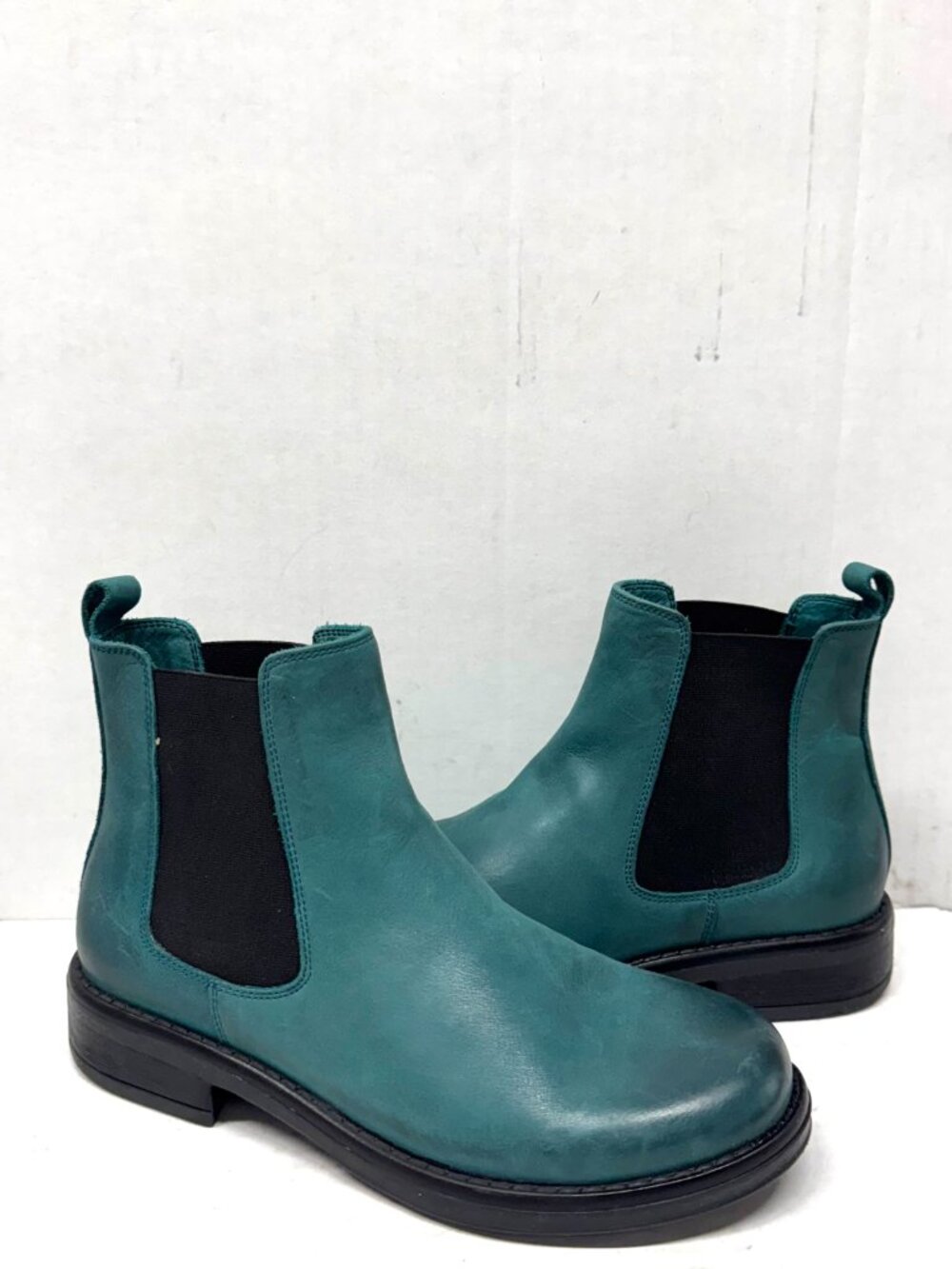 MIZ MOOZ LEATHER ANKLE BOOTS 2 SIDE ELASTIC GORE EMERALD 37EU / 7US NEW # Z-258